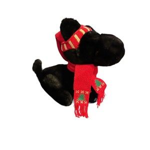 Vintage Dakin Scottish Terrier Puppy Dog Plush Stuffed Animal Xmas Hat Scarf